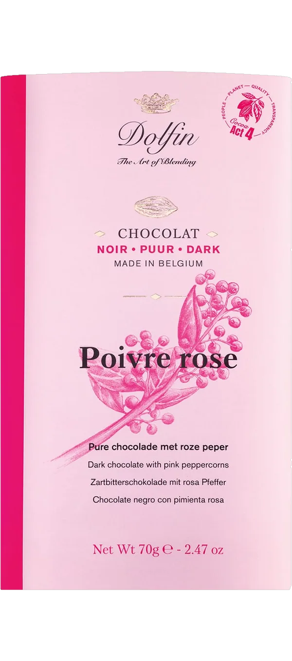 Dolfin Schokolade - Zartbitterschokolade mit rosa Pfeffer