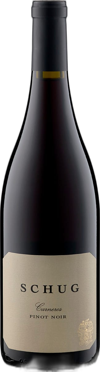 Schug Pinot Noir Carneros 2021 Etikett – klassisches Design mit Familienwappen.